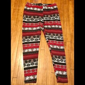 Soft Lined Reindeer Leggings, Size Large